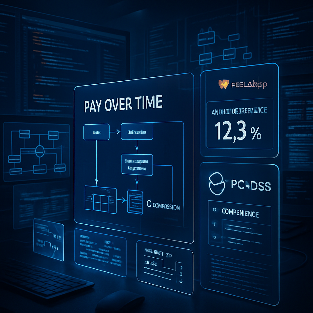Interface numérique démontrant un système de paiement échelonné avec des données de conformité.