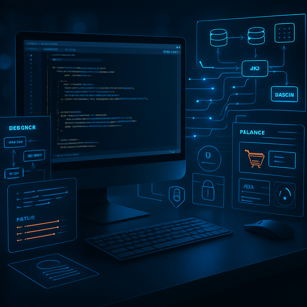 Écran d'ordinateur avec code et graphique de stratégie d'indexation e-commerce.