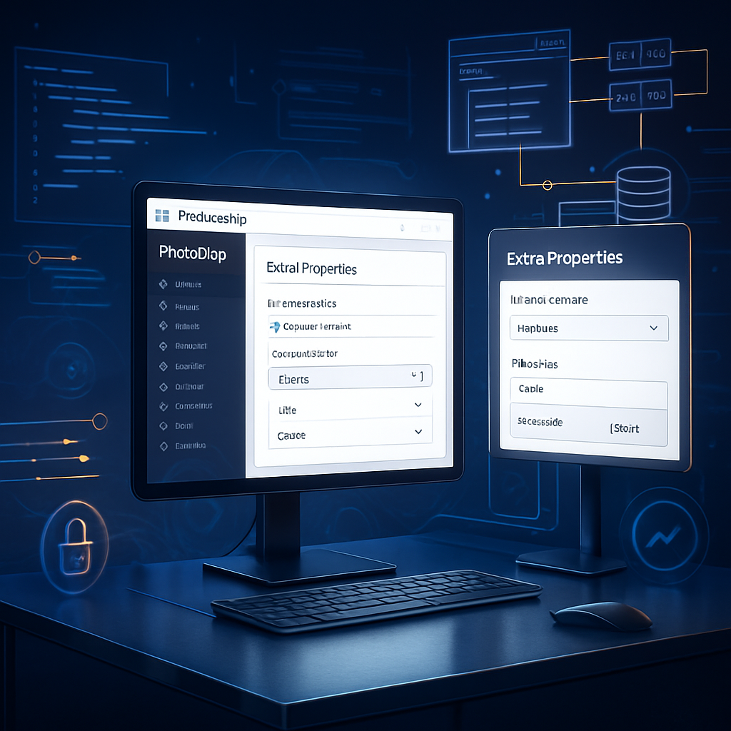 Deux écrans montrant l'interface PrestaShop avec des options de propriétés supplémentaires.