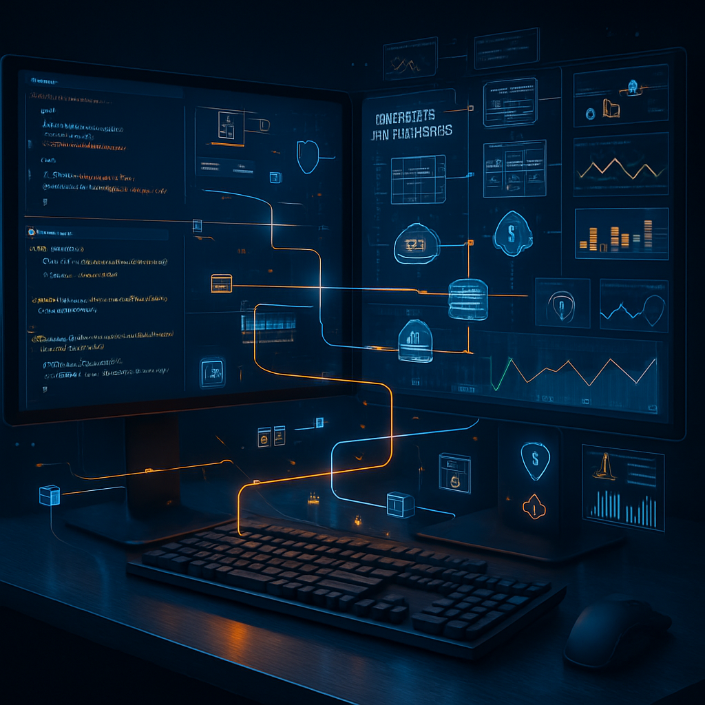 Écran d'ordinateur affichant des graphiques et des codes relatifs aux microservices et API.
