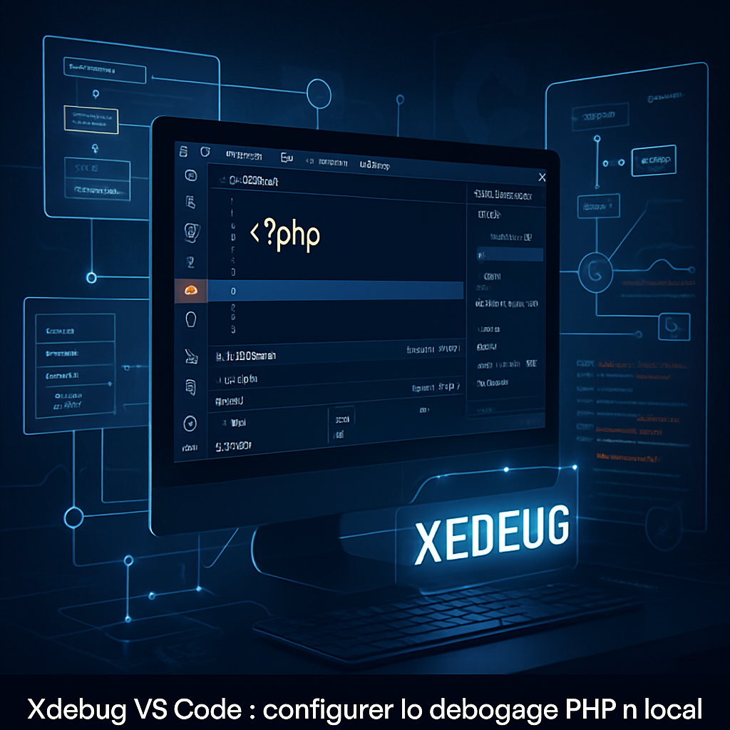 Écran d'ordinateur affichant une interface de débogage PHP avec Xdebug dans VS Code.