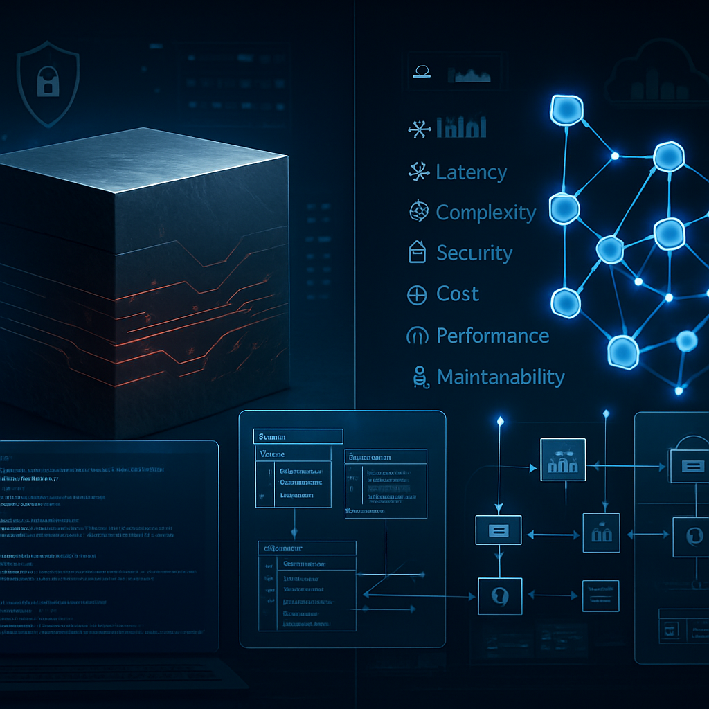 Diagramme comparant des architectures systèmes monolithiques et microservices, avec des éléments de réseau.