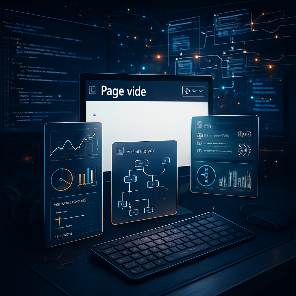 Écrans d'ordinateur affichant des données d'analyse SEO et organigrammes.
