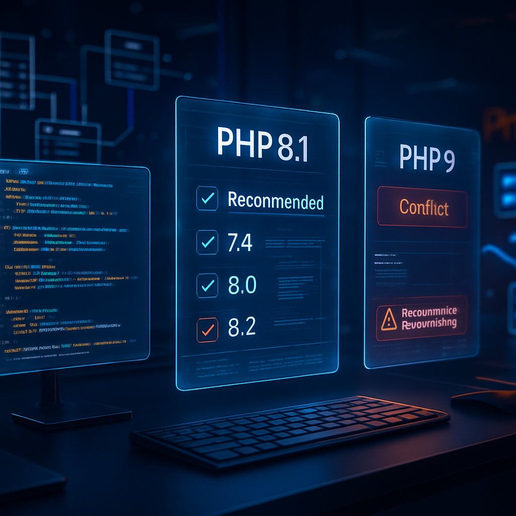 Affichage numérique des recommandations et conflits pour les versions PHP 8.1 et 9.