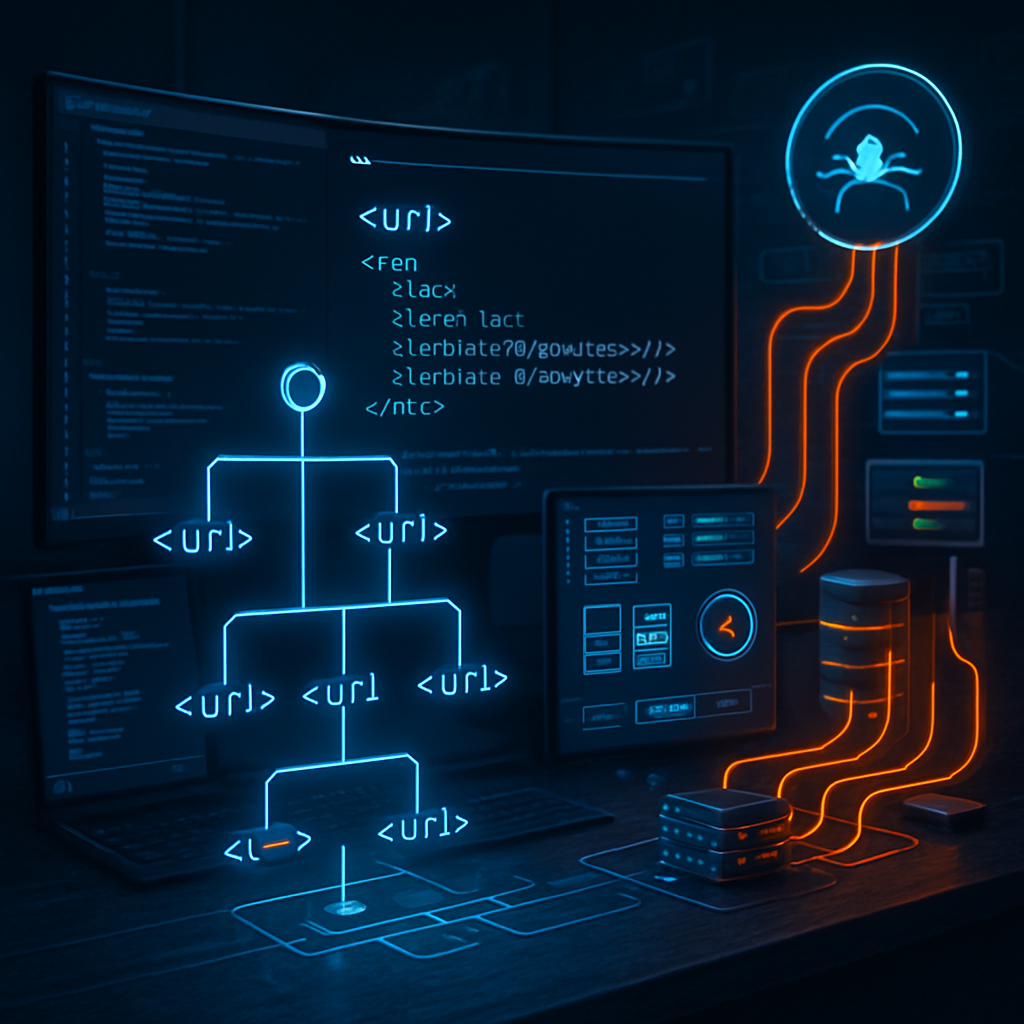 Schéma numérique et code représentant un sitemap.