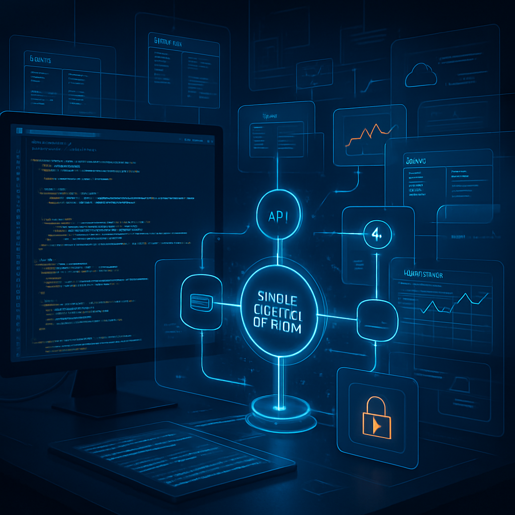 Écran d'ordinateur affichant des codes et des graphiques représentant l'intégration ERP avec API.