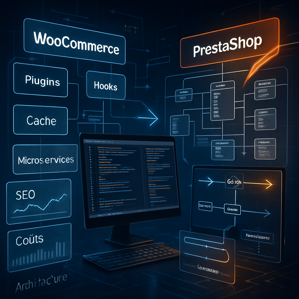 WooCommerce vs PrestaShop : comparaison architecture, SEO, coûts et scalabilité